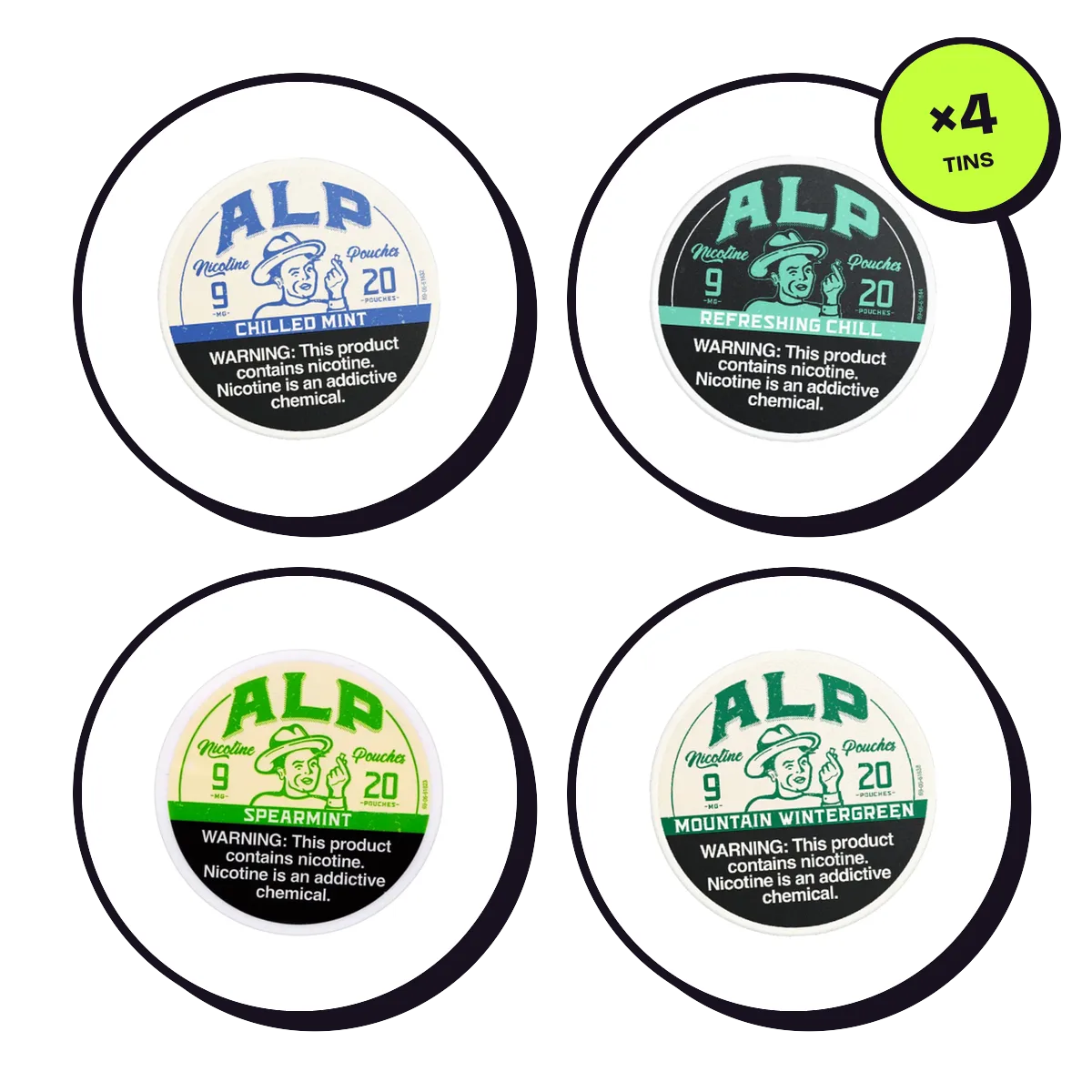 ALP Fresh Pack — 4 Mints 9mg ALP Fresh Pack — 4 Mints 9mg — nicotine pouch bundle