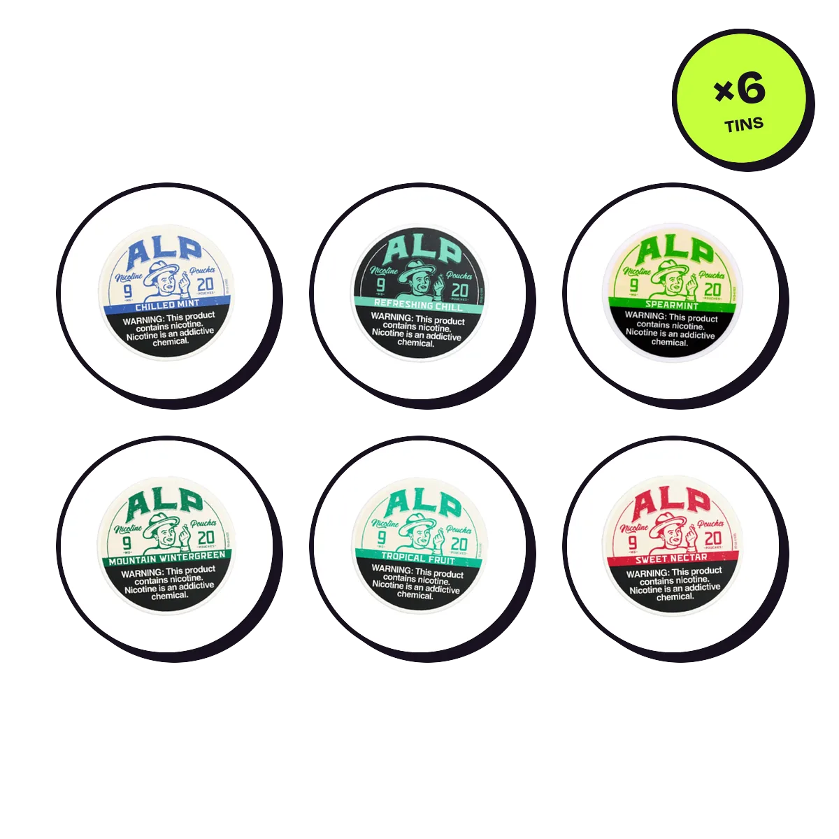 ALP Sampler — All 6 Flavours 9mg ALP Sampler — All 6 Flavours 9mg — nicotine pouch bundle