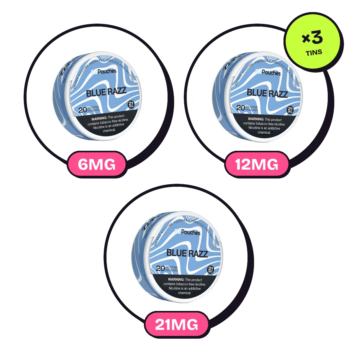 Z Pouches Blue Razz Strength Ladder — 6, 12 & 21mg Z Pouches Blue Razz Strength Ladder — 6, 12 & 21mg — nicotine pouch bundle