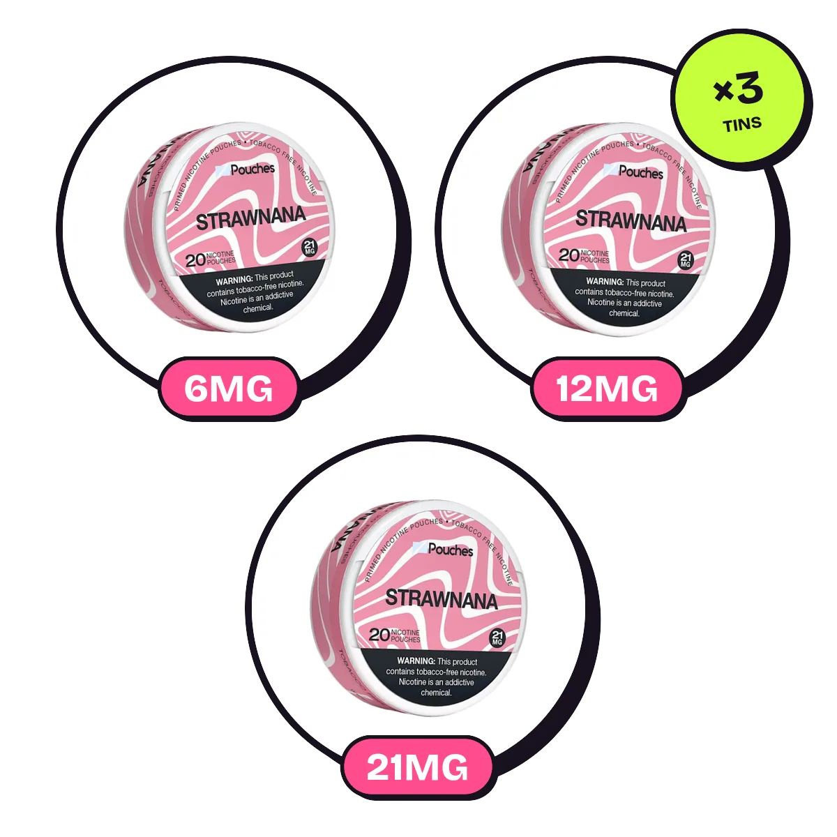 Z Pouches Strawnana Strength Ladder — 6, 12 & 21mg Z Pouches Strawnana Strength Ladder — 6, 12 & 21mg — nicotine pouch bundle